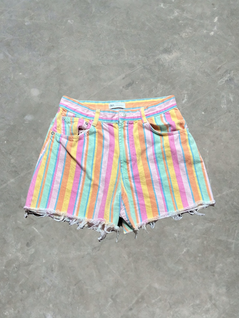 Zara Pastel Striped Rainbow Shorts Womens Size 8 Multicolor